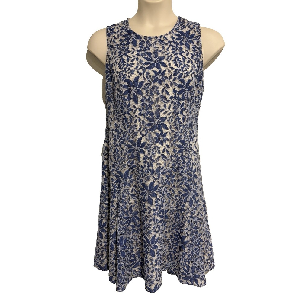 Tommy Hilfiger Blue Floral Lace Overlay Dress~14~Sleeveless Fit & Flare Preppy